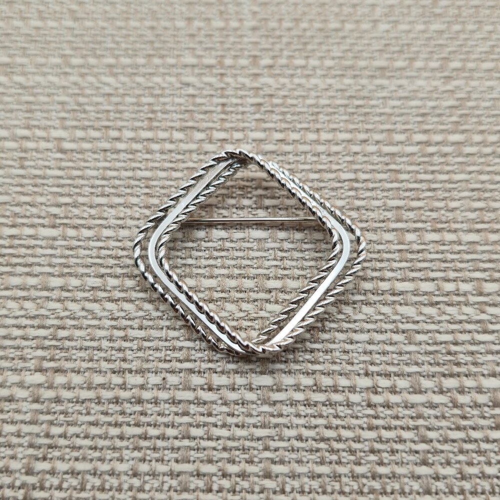 Sterling Silver Layered Abstract Squared Pin Brooch A5098
